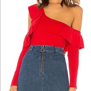 Tularosa Red Ruffle cutout sweater